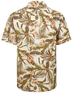 New Bigdude Tropical Trees Viscose Relaxed Collar Shirt White Tall Casual Shirts