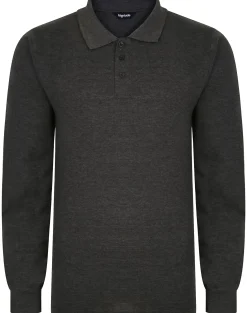 Best Bigdude Twin Pack Long Sleeve Polos Black/Charcoal Tall Polo Shirts