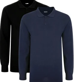 Clearance Bigdude Twin Pack Long Sleeve Polos Black/Navy Tall Polo Shirts