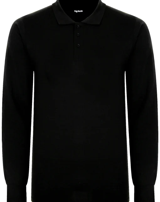 Clearance Bigdude Twin Pack Long Sleeve Polos Black/Navy Tall Polo Shirts