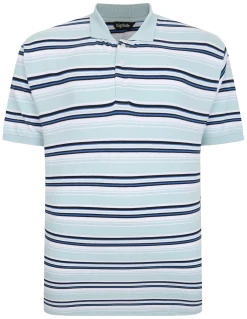 Discount Bigdude Varsity Striped Pique Polo Light Blue Tall Polo Shirts