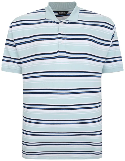 Discount Bigdude Varsity Striped Pique Polo Light Blue Tall Polo Shirts