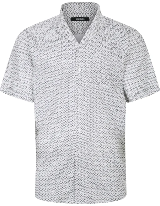 Sale Bigdude Waves Viscose Relaxed Collar Shirt White Tall Casual Shirts
